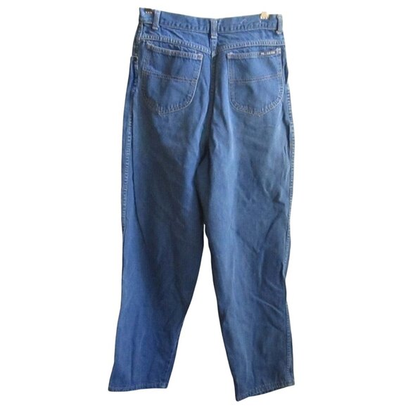 Vintage Womens Jeans 12 28x30 80s INDIGO Denim Embroidered Logo Baggy Hi waist - Picture 7 of 8